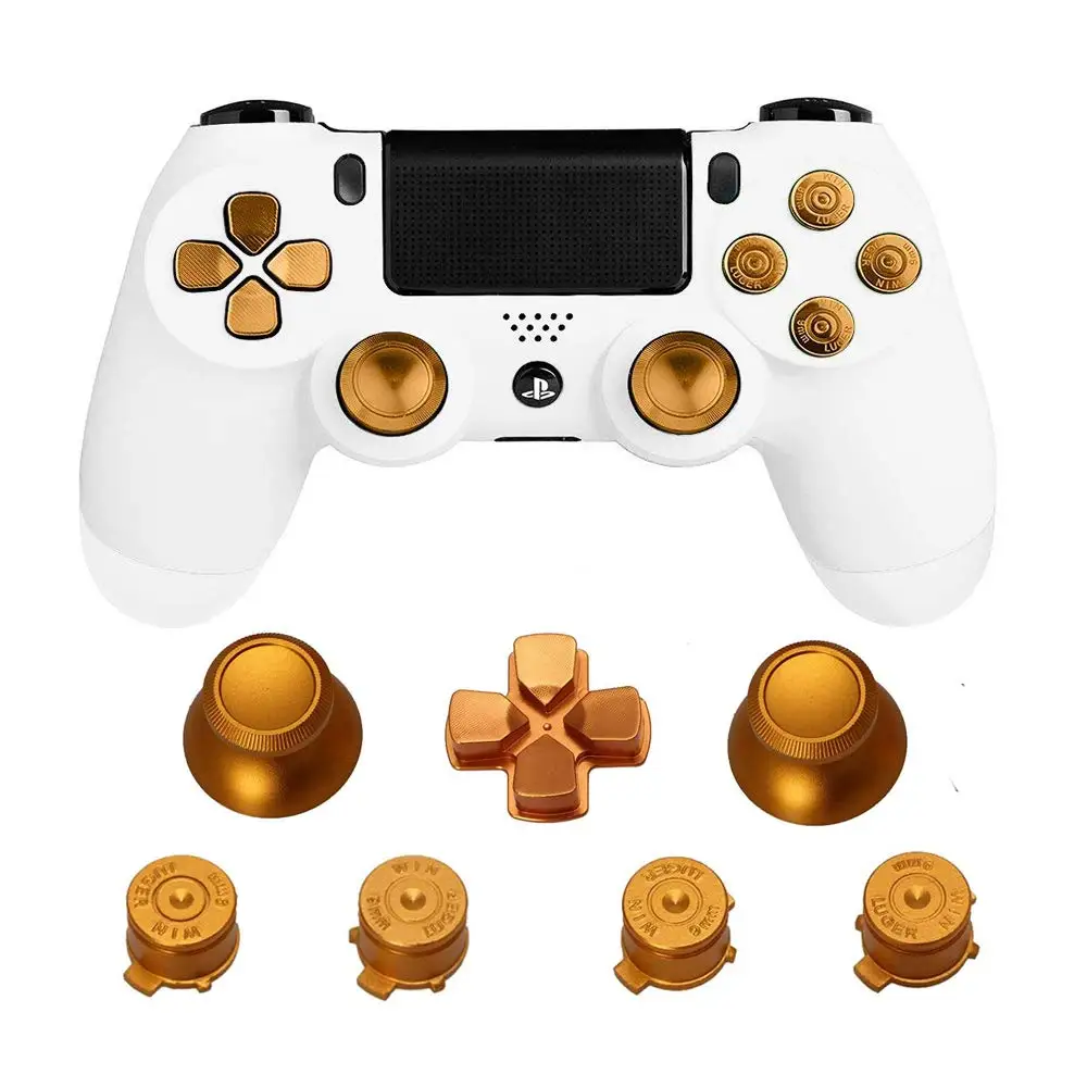 ZOMTOP Gold Custom Metal Thumbsticks Analogue Controller Bullet Buttons Chrome D-pad for Sony PS4 Controllers