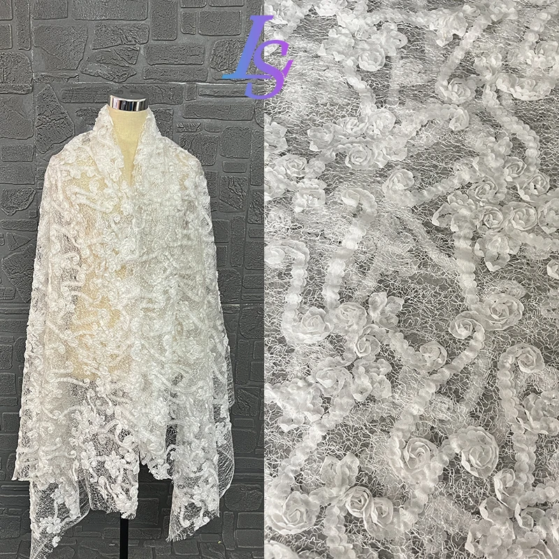 Mesh Fabric White Jacquard Transparent Soft Wedding Dress Clothing Designer Cloth for Apparel Sewing By The Meter Diy Material