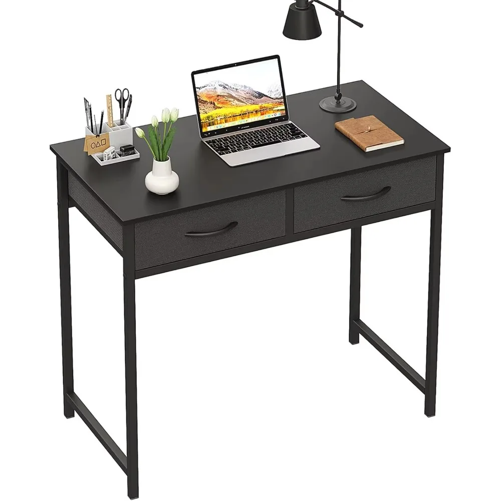 

Small Computer Desk with Drawers, Home Office Computer Desk for Small Spaces, Modern Work Writing Study Table, Black