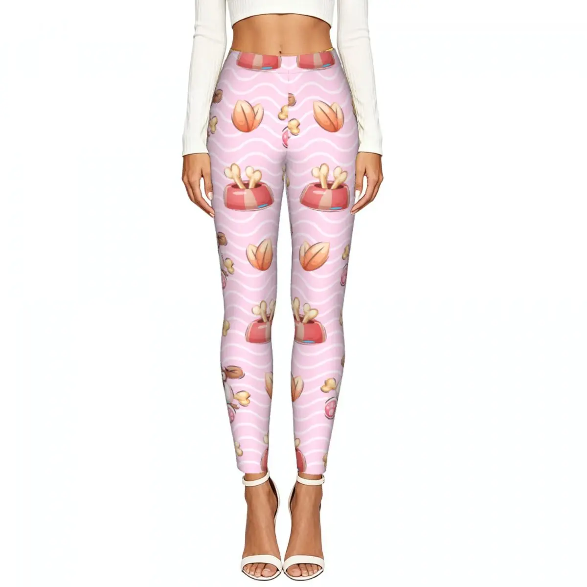 Pink Dog With Bone Women Stretchy Leggings High Elastic Comfortable Fitness Yoga Pants