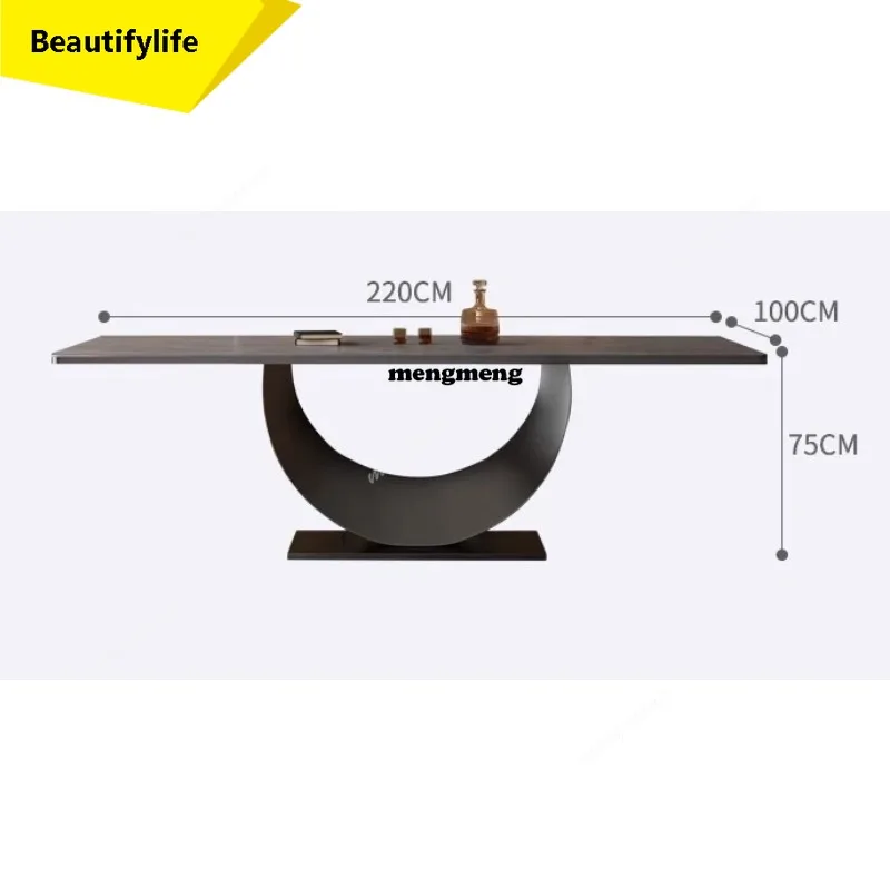 

CC And Chairs Stainless Steel Frame Leather Dining Chair Italian Rectangle Modern Minimalist Rock Slab Restaurant Dining Table h