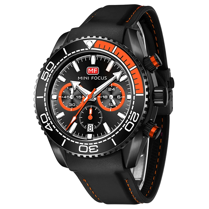 Mini foco mf0426g moda esportes relógio na moda preto pulseira de silicone cronógrafo 30m à prova dwaterproof água relógios de pulso de quartzo masculino