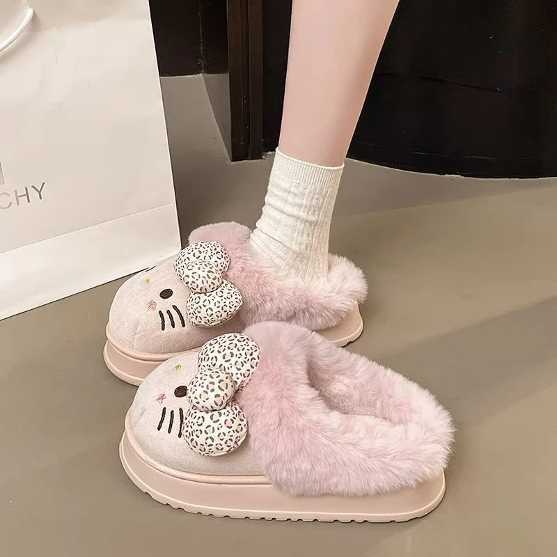 

Осенне-зимние женские тапочки «Hello Kitty», плюшевые милые домашние теплые хлопковые тапочки Kawaii Sanrio, домашняя домашняя обувь с героями мультфильмов, подарки