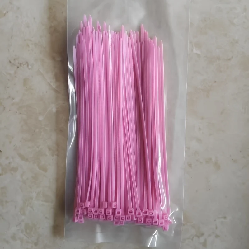 100 Stück rosa selbstsichernde Nylon-Kabelbinder, hohe Zugfestigkeit für Gartenarbeit im Freien und Kabelmanagement im Innenbereich, Kabelmanagement