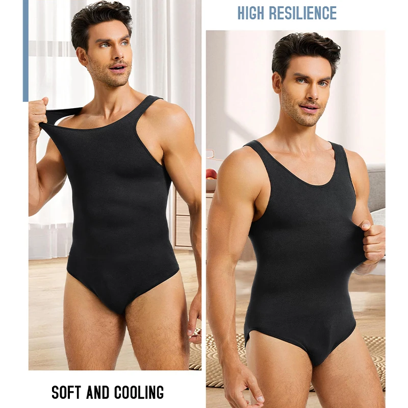 Homens emagrecimento shapewear bodysuit controle de barriga corpo inteiro shaper compressão sem mangas undershirts