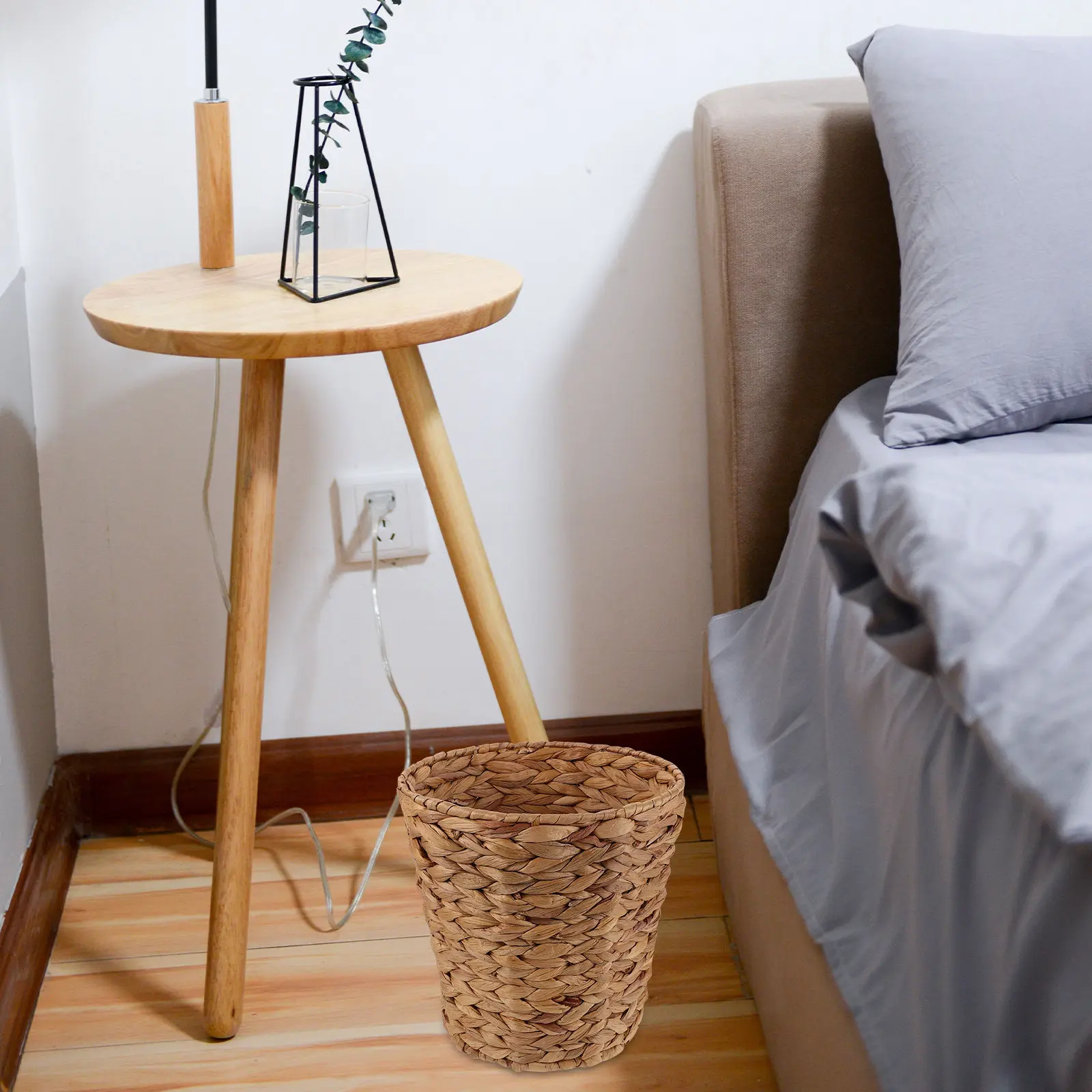 Wicker Trash Can Handwoven Natural Gourd Grass Bedroom Waste Bin Tabletop Garbage Basket For Bathroom Kitchen Office Space
