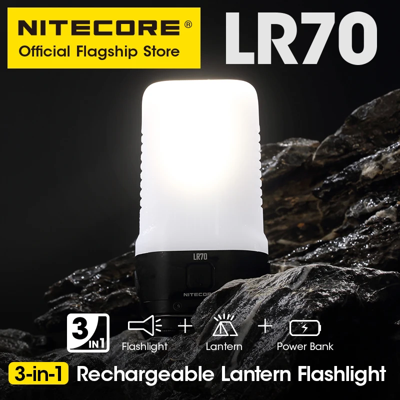 

NITECORE 3-in-1 LR70 Camping Lantern USB-C Rechargeable Flashlight 18W QC PD Fast Charge Power Bank Portable Camping Tent Light