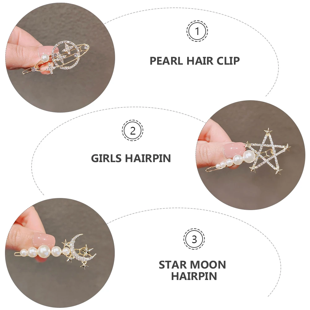 

4pcs Planet Moon Hairpin Pearl Hair Clip Zinc Alloy Girls Women Toddler Headdress Side Hairstyle Accessory Party Wedding