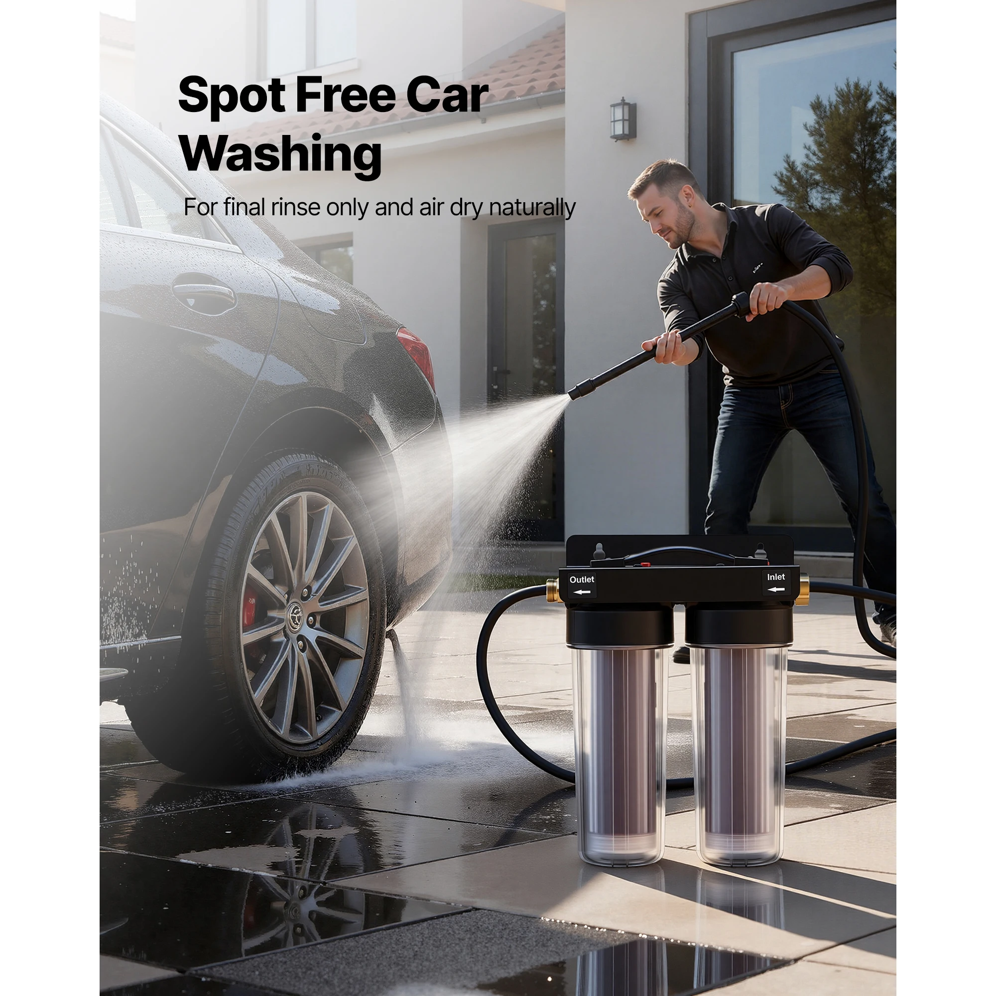 SucceBuy Deionized Water System Spotless Car Wash Water System with 2x0.5L Color Changing Resin for Cars RVs Motorcycles Windows
