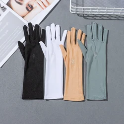 Mid-long Sunscreen Gloves for Women Summer Spring Lady Stretch Anti UV Slip Resistant Driving Gloves Breathable Thin Gloves