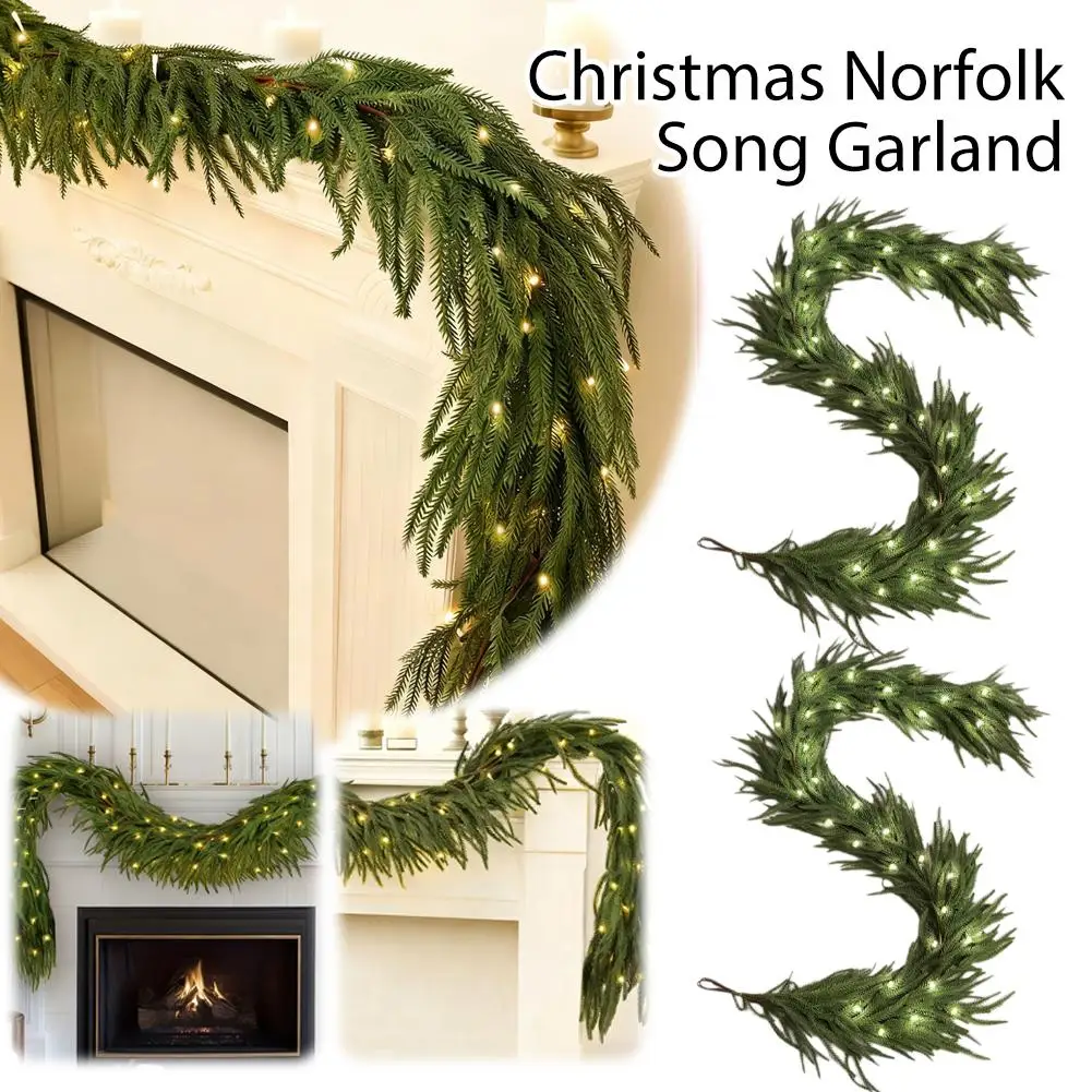 عيد الميلاد نورفولك الصنوبر جارلاند مع أضواء ل عباءة الموقد ديكور فروع الصنوبر الاصطناعي اكاليل الجدار الشنق حلية #6