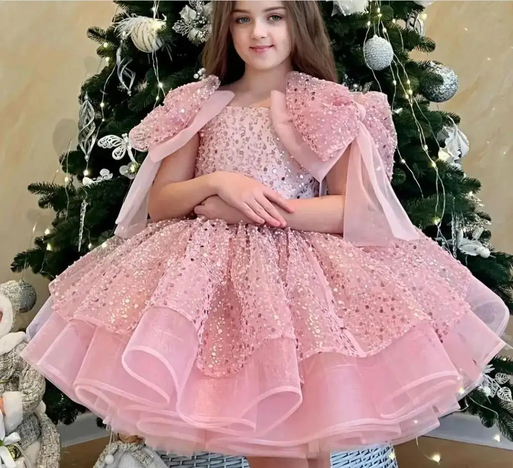 

Pink Girls Dresses Glitter Sequined Flower Girl Dresses Infant Baby Girl Dress Princess Dress Kid Birthday Party Gown