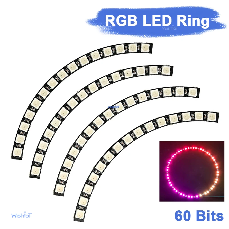 

60-светодиодное кольцевое RGB-освещение WS2812B - адресуемое светодиодное кольцо 5050 со встроенными драйверами для Arduino/Raspberry Pi (совместимо с SK6812)