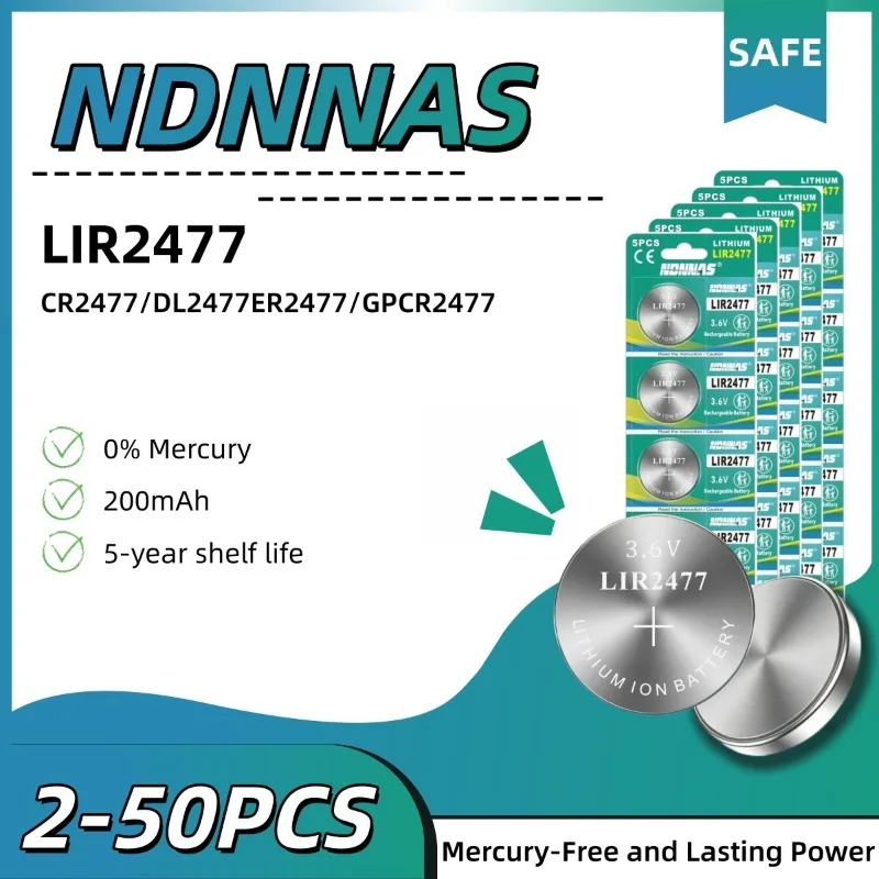 Pile bouton rechargeable au lithium LIR2477 3,6 V 200 mAh, 1 à 50 pièces, remplace CR2477 pour tablette, calculatrice, montre