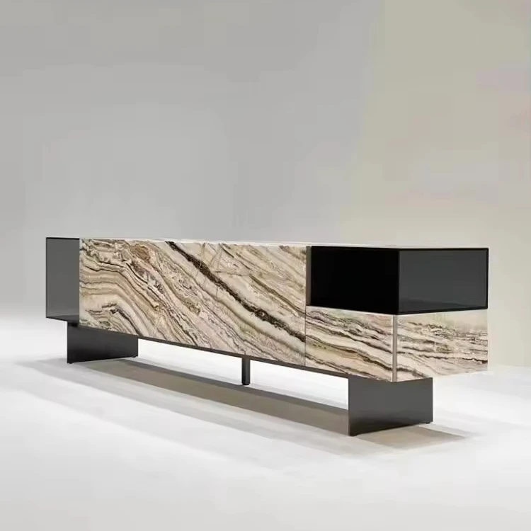 High-end luxury stone TV cabinet Modern art tempered glass living room or apartment sideboard