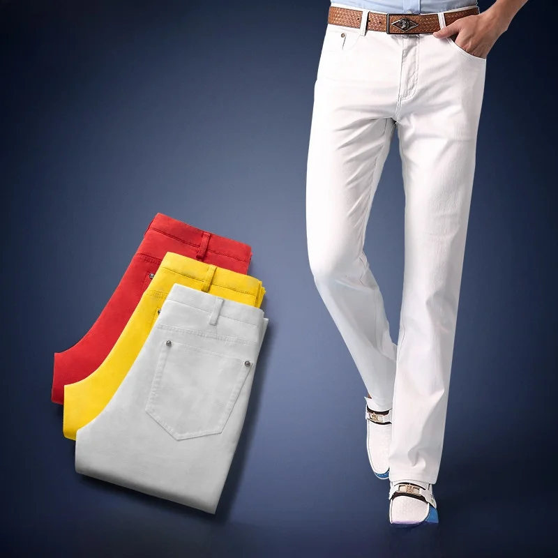 

Ja Charles White Denim Jeans Men's Slim Fit Straight Leg High Elastici Autumn Faion Cotton Youth Trendy Long Pants