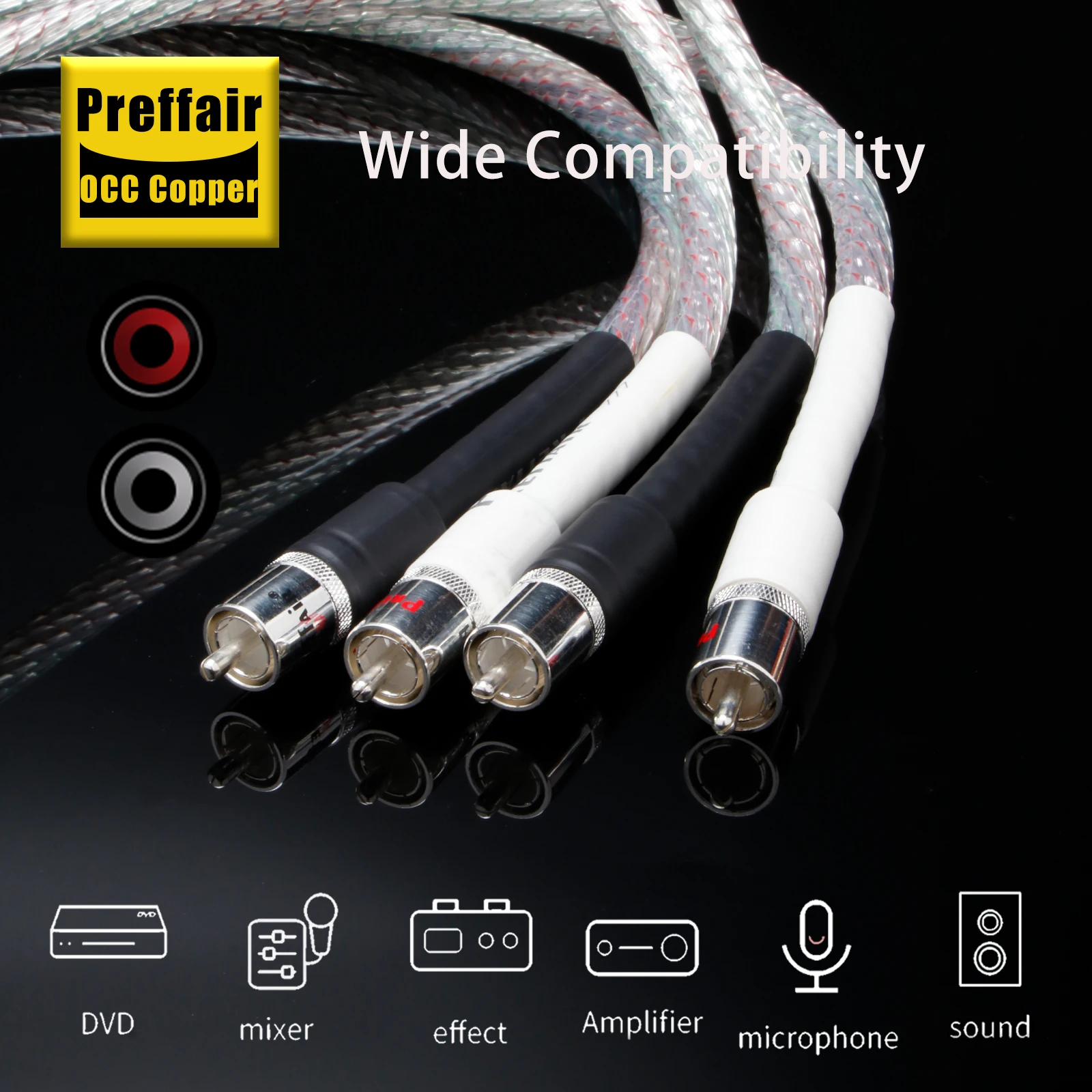 Preffair High Quality X438R1702 RCA Cable, 1 Pair (-Meter) Silver-Plated OFC Audio Cable with Silver Connectors for Amp, DAC, C