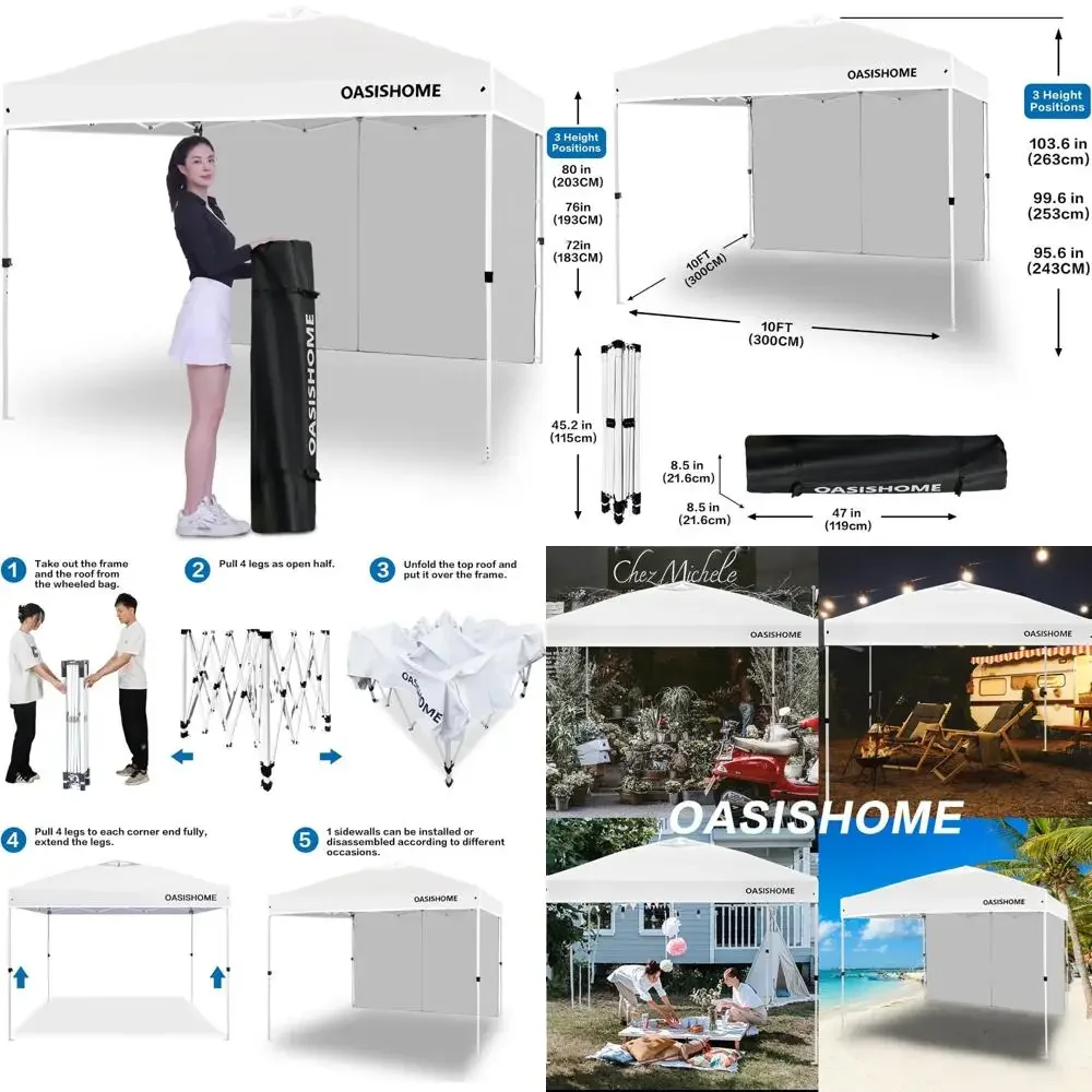 

Portable Outdoor Canopy Tent 10x10 Instant Gazebo with Sidewall, Carry Bag, Stakes, Ropes for Outdoor Beach Events
