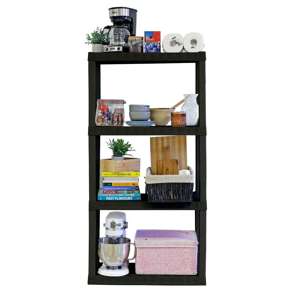 Plastic Garage Shelves 4-Tier Heavy Duty Shelving Unit Versatile Storage Solution Home or Office Durable Rust-Resistant Snap Fit