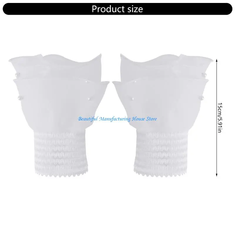 Picture 5: E56A Women Pearls Embellished Layered Mesh Fake Sleeves Wristwear Lace Gloves Breathable Summer Fashion Clothing Accessories