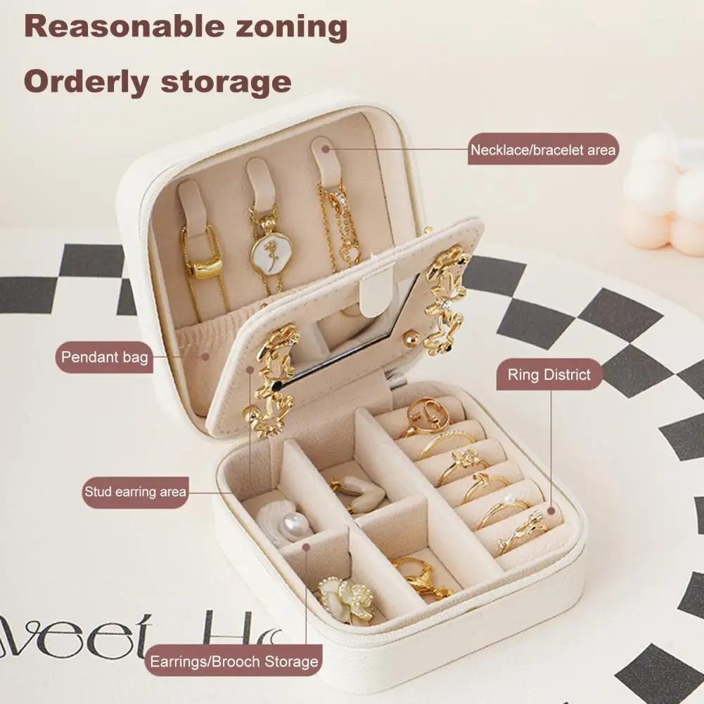 Mini Size Jewelry Box Portable Jewelry Organizer Elegant Capacity Jewelry Box with Removable Partition Faux Leather for Earrings