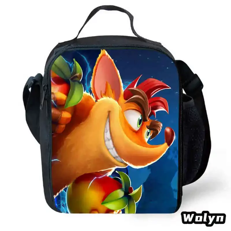 Cartoon School Bags for BoyGirl,Crash Bandicoot Lunch Bags for School,Anime Prints Child Picnic Bags,Kids Cooler Bags for School