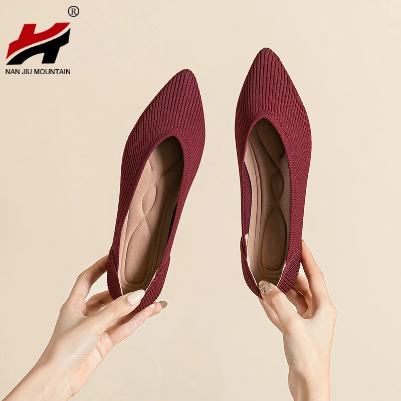 Flat Shoes Women Pointed Toe Single Shoes Spring And Autumn Simple Woman Shoes Solid Color Latex Insole Plus Size 43