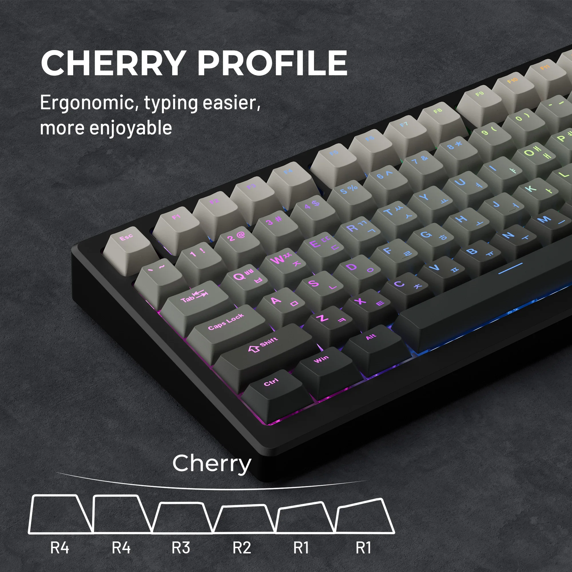 XVX Korean Top Print Shine Through Keycaps Gray Gradient PBT Key Caps for Mechanical Keyboards 132 Keys view 3