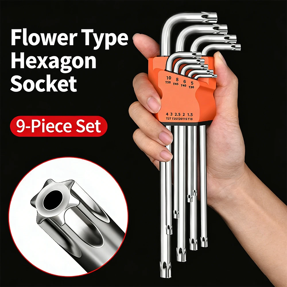 

Набор из 9 звёздообразных ключей Torx, шестигранных ключей, ключей-лопаток, двухсторонних звёздообразных отверток L-типа, ручной инструмент для ремонта