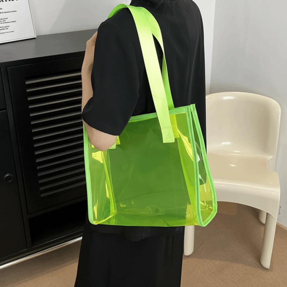 

Square Transparent Handbag Candy Color Jelly Color Waterproof Shoulder Bag Korean Style Messenger Bag PVC Tote Bag Female