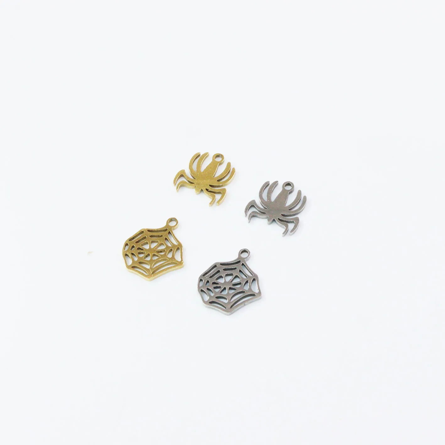10pcs Stainless Steel Mirro Shiny Spider Web Fashion Jewelry Charms Pendant DIY Handcraft Vacuum Plate Waterproof Antiallergic