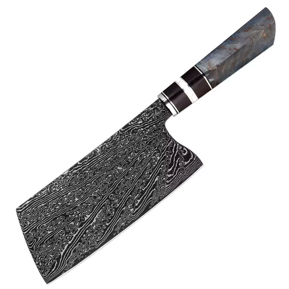 

Chinese Cleaver Knife 7 Inch,Japanese Damascus Steel Sharp Slicing Knife Meat, Vegetable for Home and Kitchen with Wooden Handle