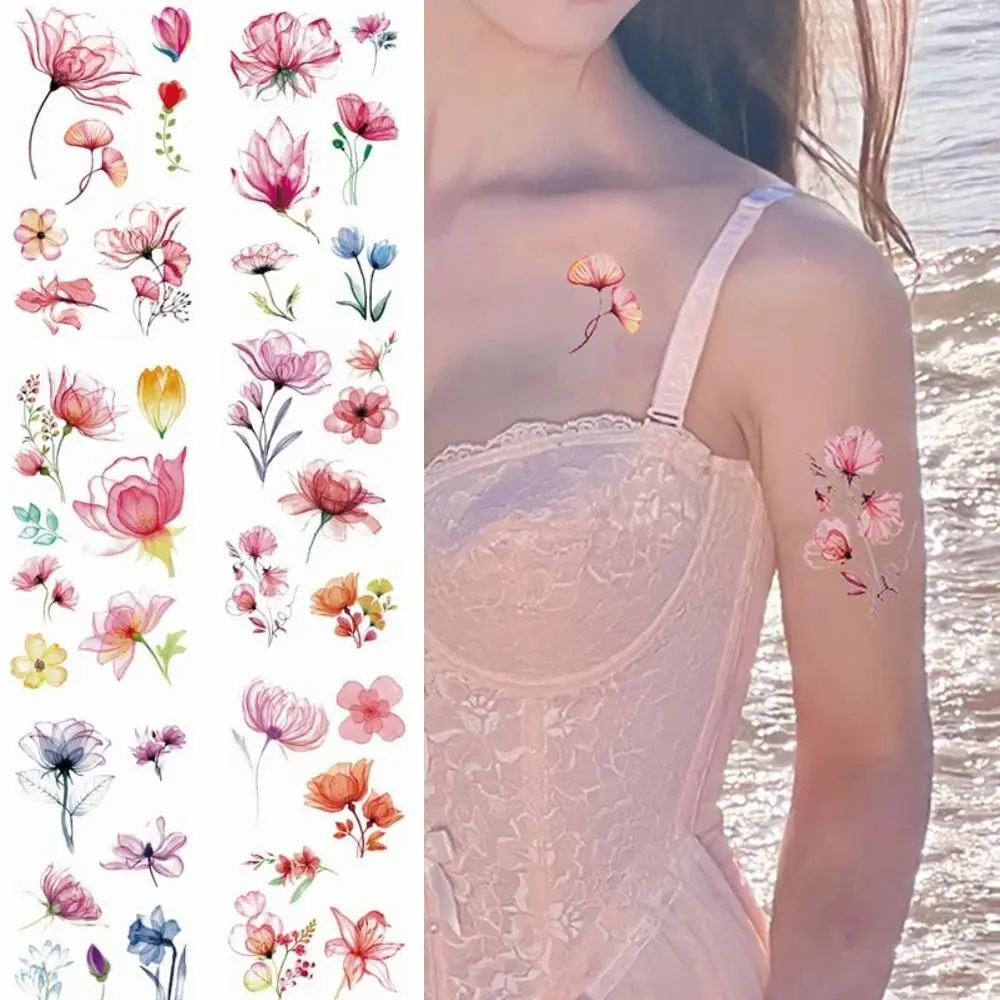 Disposable Watercolor Cherry Blossom Tattoo Sticker Anti Sweat Waterproof Temporary Tattoo Sticker Small Fresh Coloured Drawing