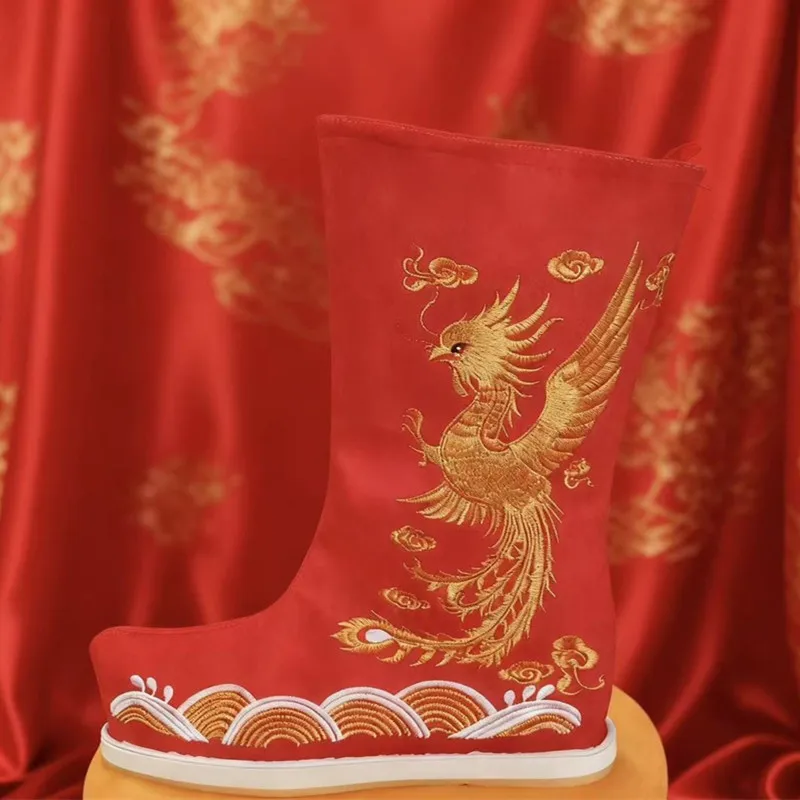 أحمر أسود خمر التنين الصيني فينيكس الأحذية للجنسين الرجعية Hanfu تأثيري اكسسوارات المحارب المبارز الإمبراطور الأحذية
