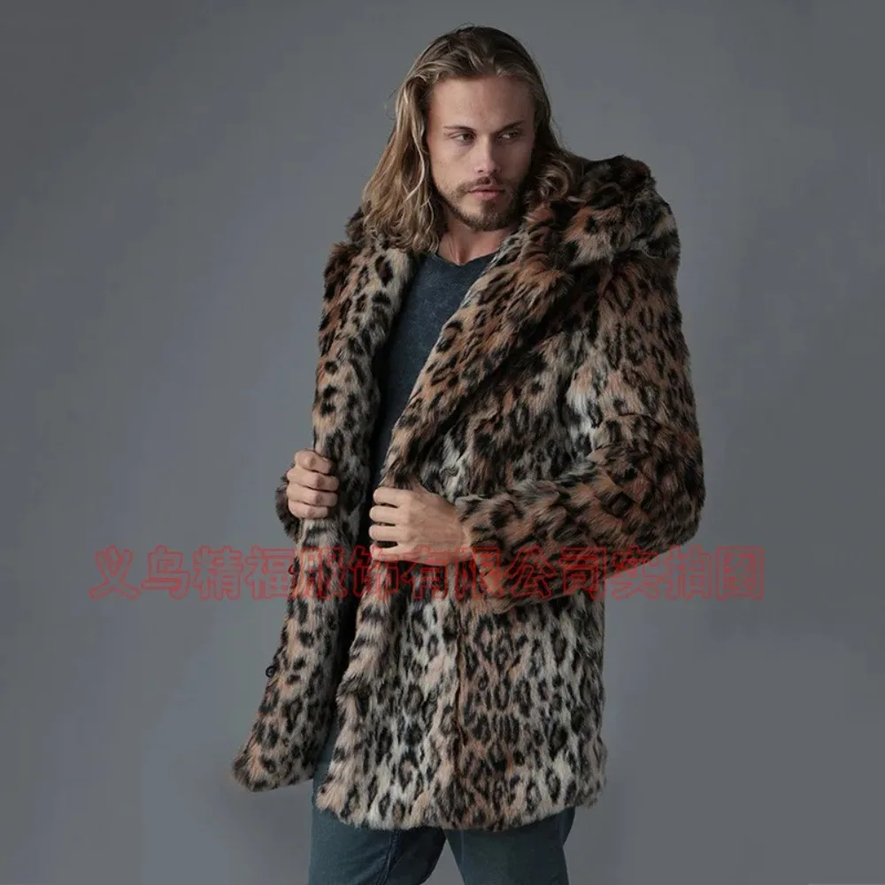 Hood Imitation Fur Fur Coat Men Leopard Mink Coats Mens New Fur Coat Mens Winter Warm Faux Fur Cardigan Tops Men