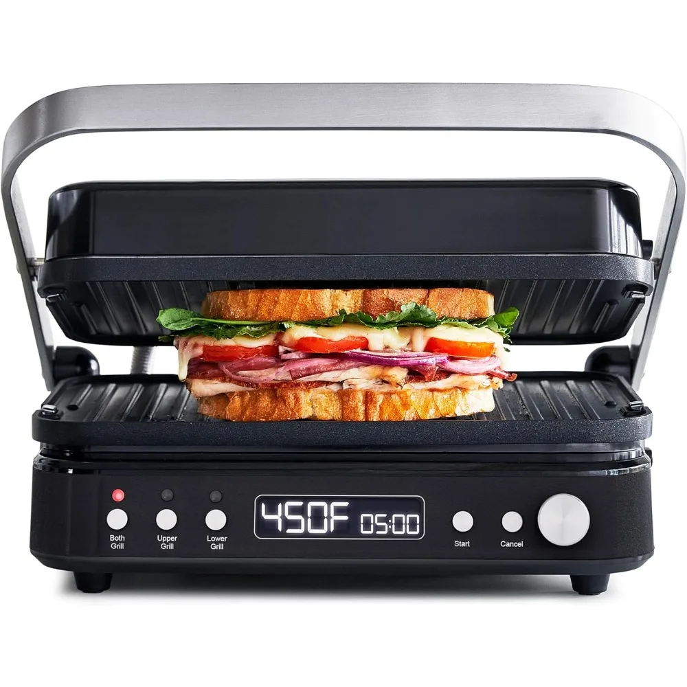 

6-in-1 Multifunction Contact Grill & Griddle, Healthy Ceramic Nonstick Reversible Grill, Dual Heat Settings, PFAS-Free, Black