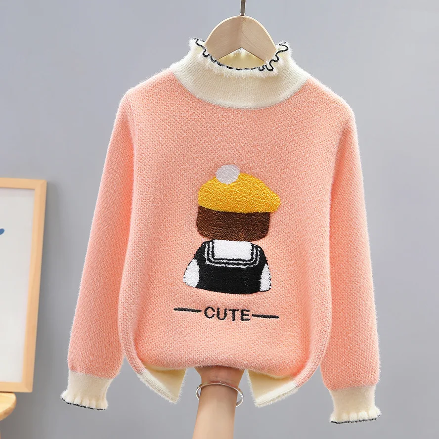 

Girls Sweaters 3-17T Kids Spring-Winter Warm Jacket Children Pullovers Knitted O-neck Collar Quality Kids Fleece Lining Sweaters