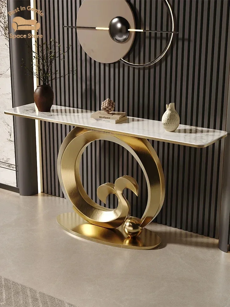 Light luxury art entrance table against the wall living room rock slab ultra-narrow partition end view table decorative cabinet