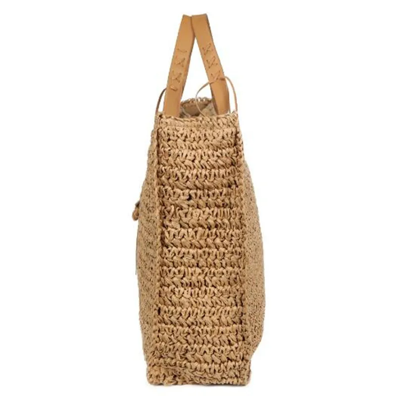 Big Capacity Raffia Straw Seaside Holiday Travel Beach Bags Women Tropical Leather Hangbag Crochet Large ToteBag Reticule Chic