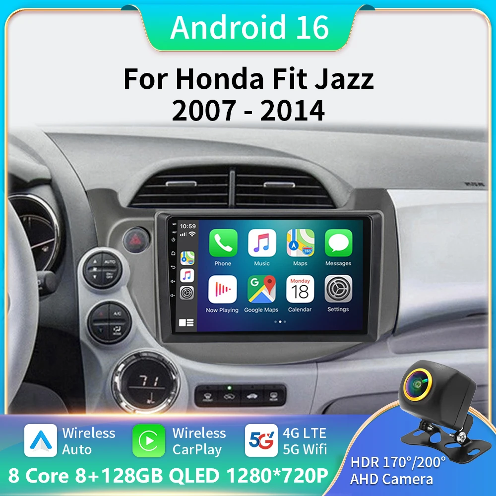 

10“ Car Stereo Radio For Honda Fit Jazz 2007 - 2014 2din Android 16 Carplay Multimidia Video Player Navigation GPS Head Unit