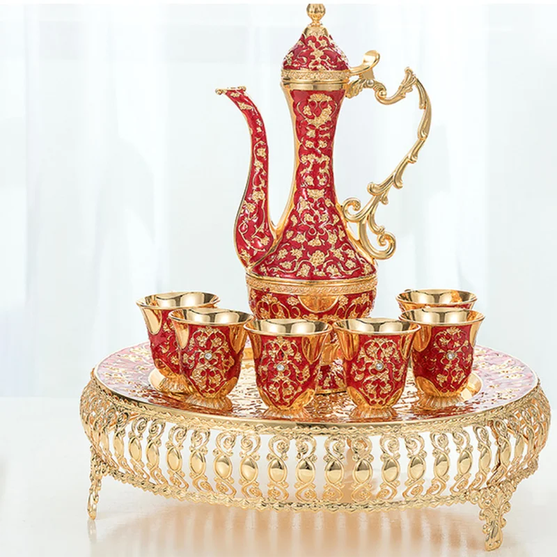 Dubai Vintage 1L Zinc Alloy Tea Cup New Tray High Quality Metal Iron Classic for Home Use Hotels Sustainable Safe Drinkware