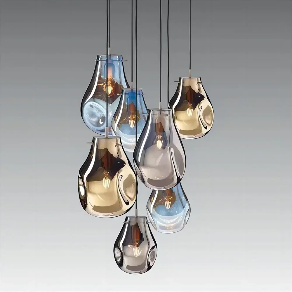 Lustre Suspendu en Verre Coloré de Forme Irrégulière, Design Contemporain Moderne, 73 LED, pour Salle à Manger