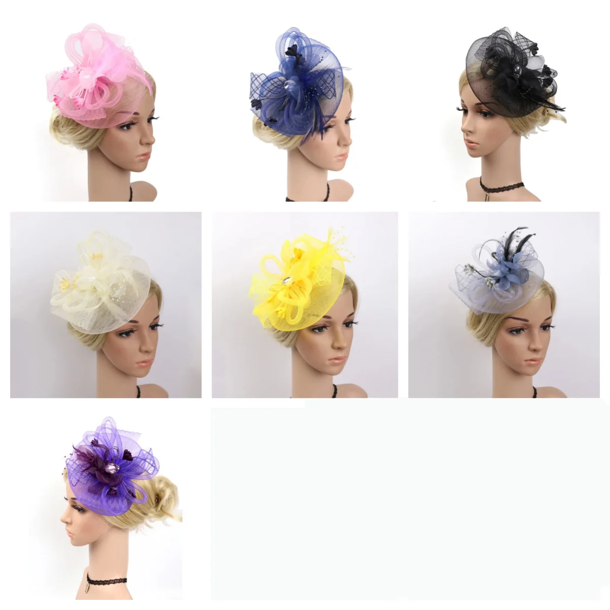 Fascinator a rete elastica elegante unico Fascinators per fiori con broccia di piume multicolori accessori da sposa con fascia per le donne