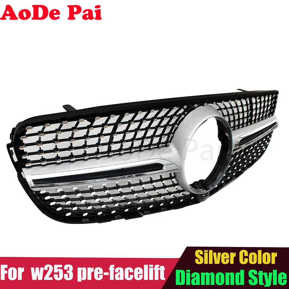 Diamond Style Front Grille for Mercedes Benz GLC CLASS X253 W253 2015-2019 GLC 250 GLC 300 Pre-facelift Silver with Camera