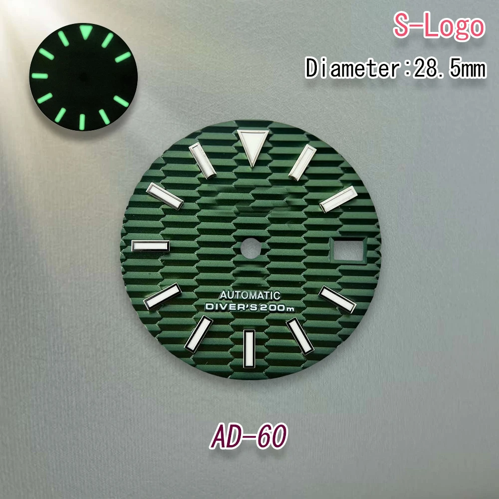 S Logo Dial 28.5mm NH35 SKX007 Dial Fit NH35/NH36/4R/7S Movement Green Luminous 3/3.8/4.2 O'clock Watch Modification Accessories