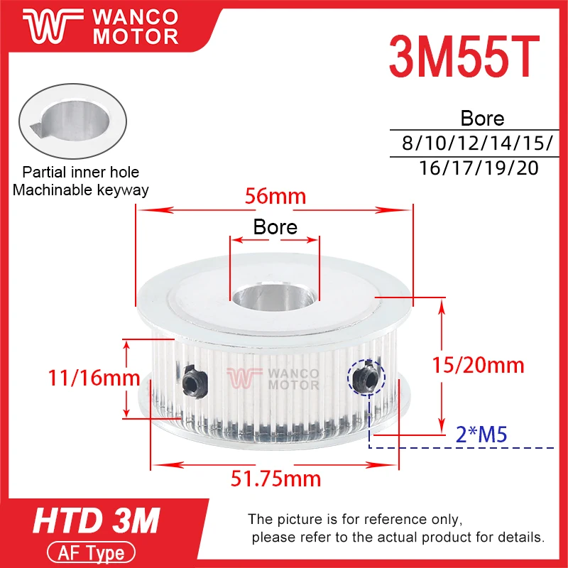 HTD 3M Synchronous Wheel 3M Belt Pulley 55Teeth 60Teeth 65Teeth 70Teeth HTD3M AF 55T 60T 65T 70T  HTD3M Timing Pulley
