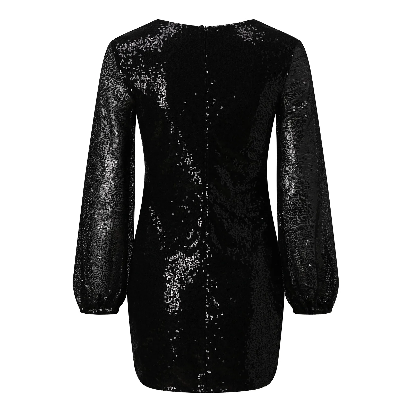 Women Party Dress Fashion O-Neck Lantern Long Sleeves Mini Dress Shiny Sequins Hip Wrap Bodycon Dress 2024 Vestidos Clubwear