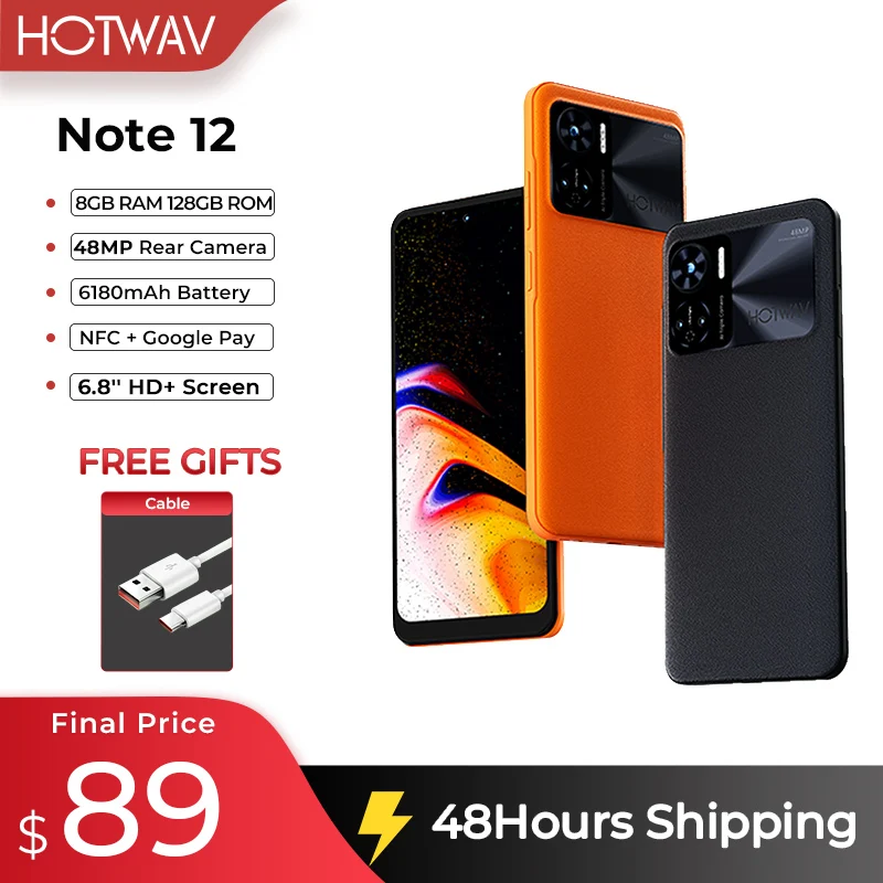 Smartphones originales HOTWAV Note 12 6,8 ''HD + Android 13 90Hz 20W carga rápida 8GB + 128GB 48MP cámara trasera NFC 6180mAh teléfonos móviles