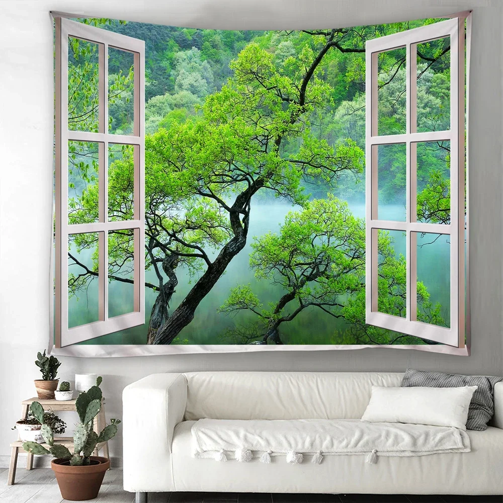 Forest Scenery Outside The Door Tapestry Hippie Wall Hanging Large Printed Landscape Art Wall Cloth Carpet Ceiling Room Decor