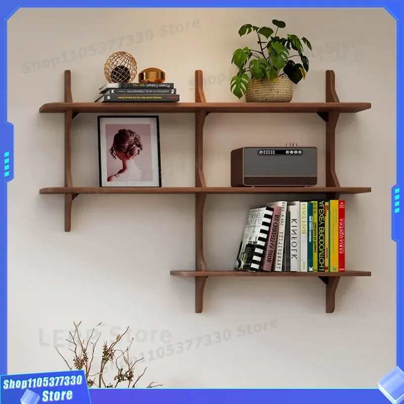 Solid Wood Wall Mounted Bookshelf Creative Tic Type Multi Layer Storage Rack Living Room Sofa Side Display Shelf for Home